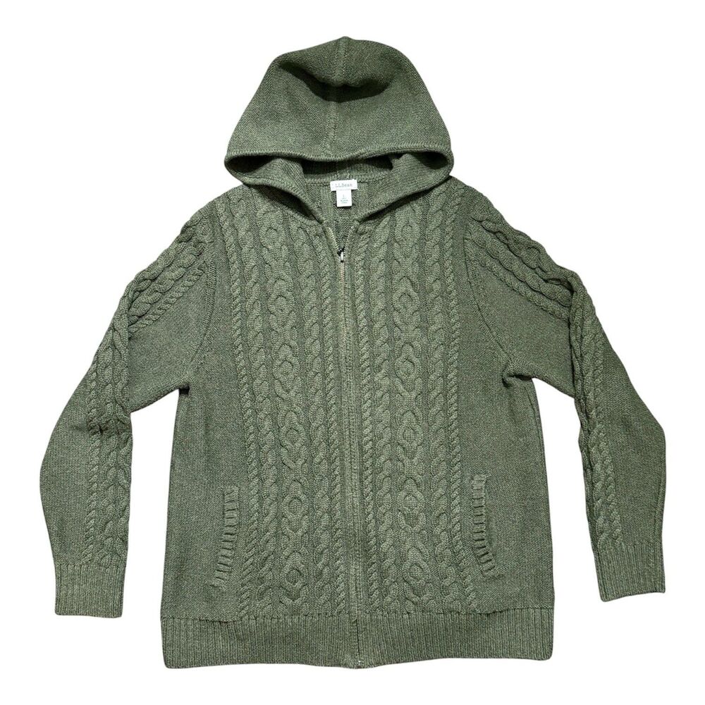 L.L. Bean Women's Full Zip Cardigan Sweater Green Petite Large